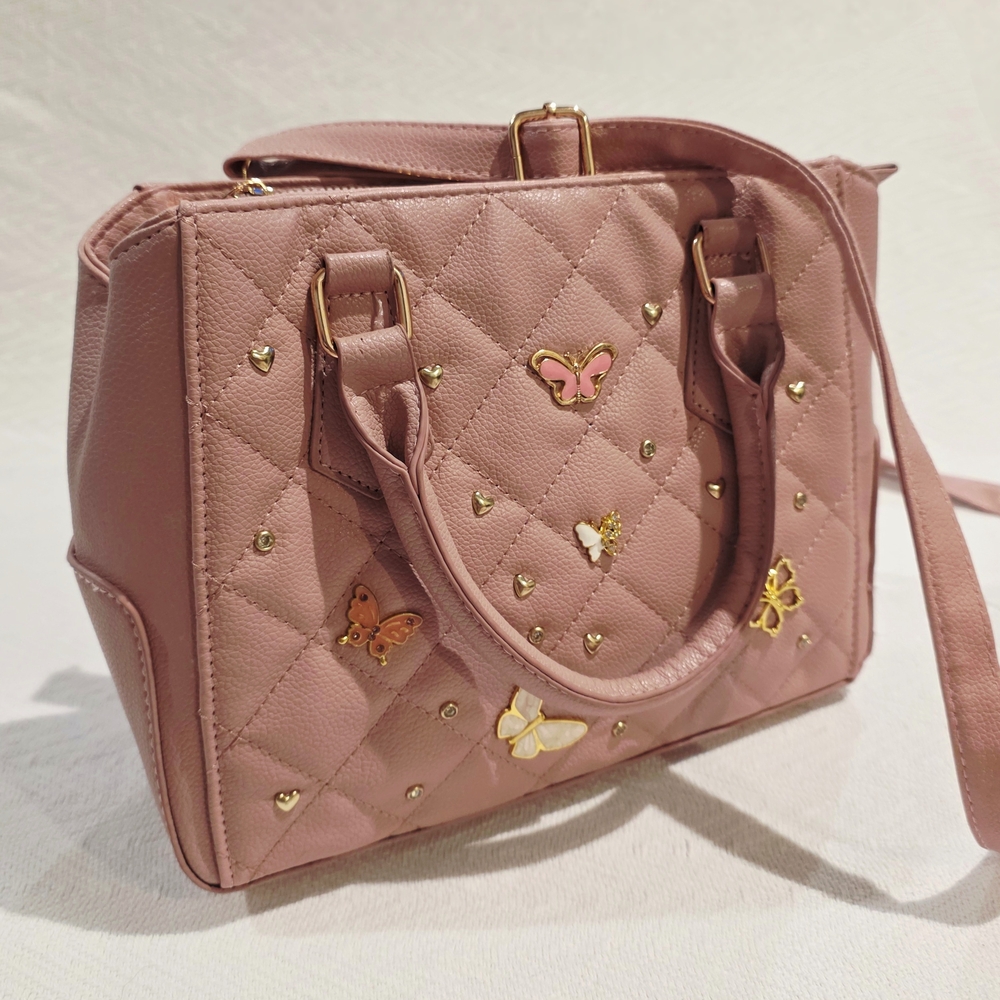 Under One Sky Pink Quilted Handbag with Butterfly Accents